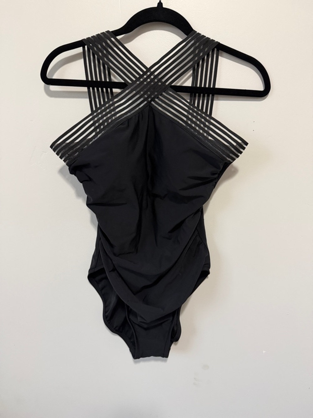 Aqua Green Brand - Black Swimsuit with Sexy Striped Straps, Tummy Control